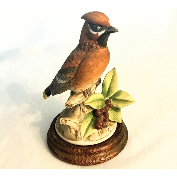 CEDAR WAXWING BIRD ANDREA by SADEK Vintage Porcelain Figurine #9386 circa 1980 - Picture 1 of 6